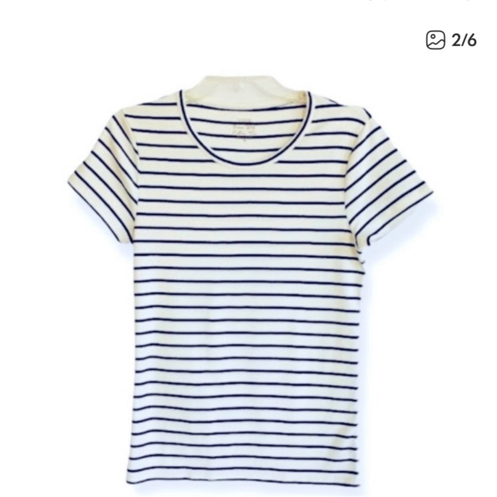J.Crew Striped White and Blue T-Shirt Sz M